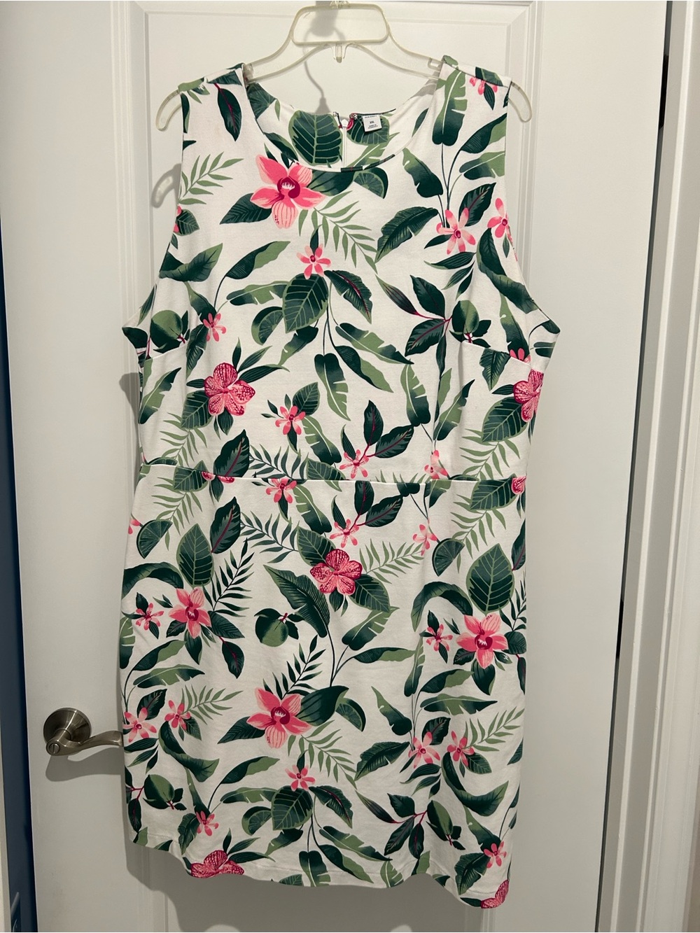 Old Navy White Floral Sleeveless Shift Dress with Pink and Green Print